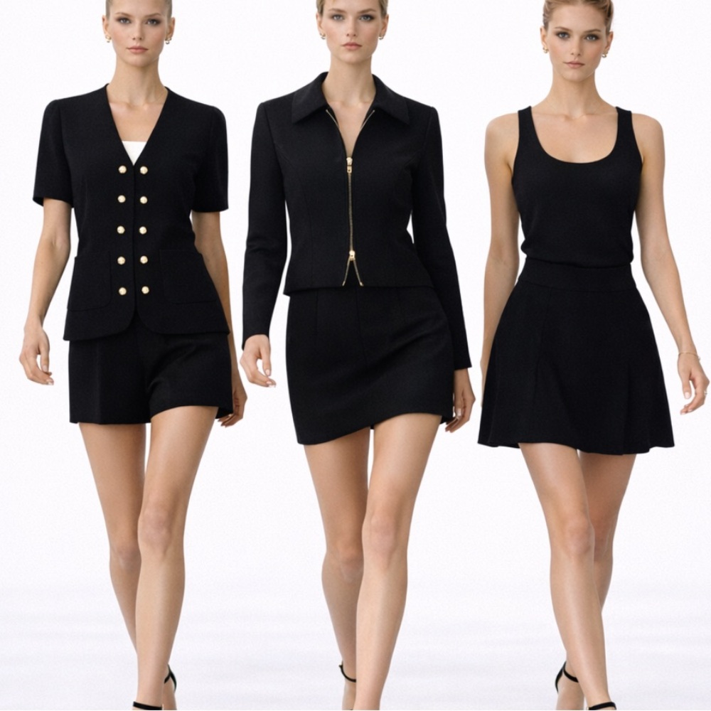 St. John knit 4 piece set BLACK pearl buttons gold zipper